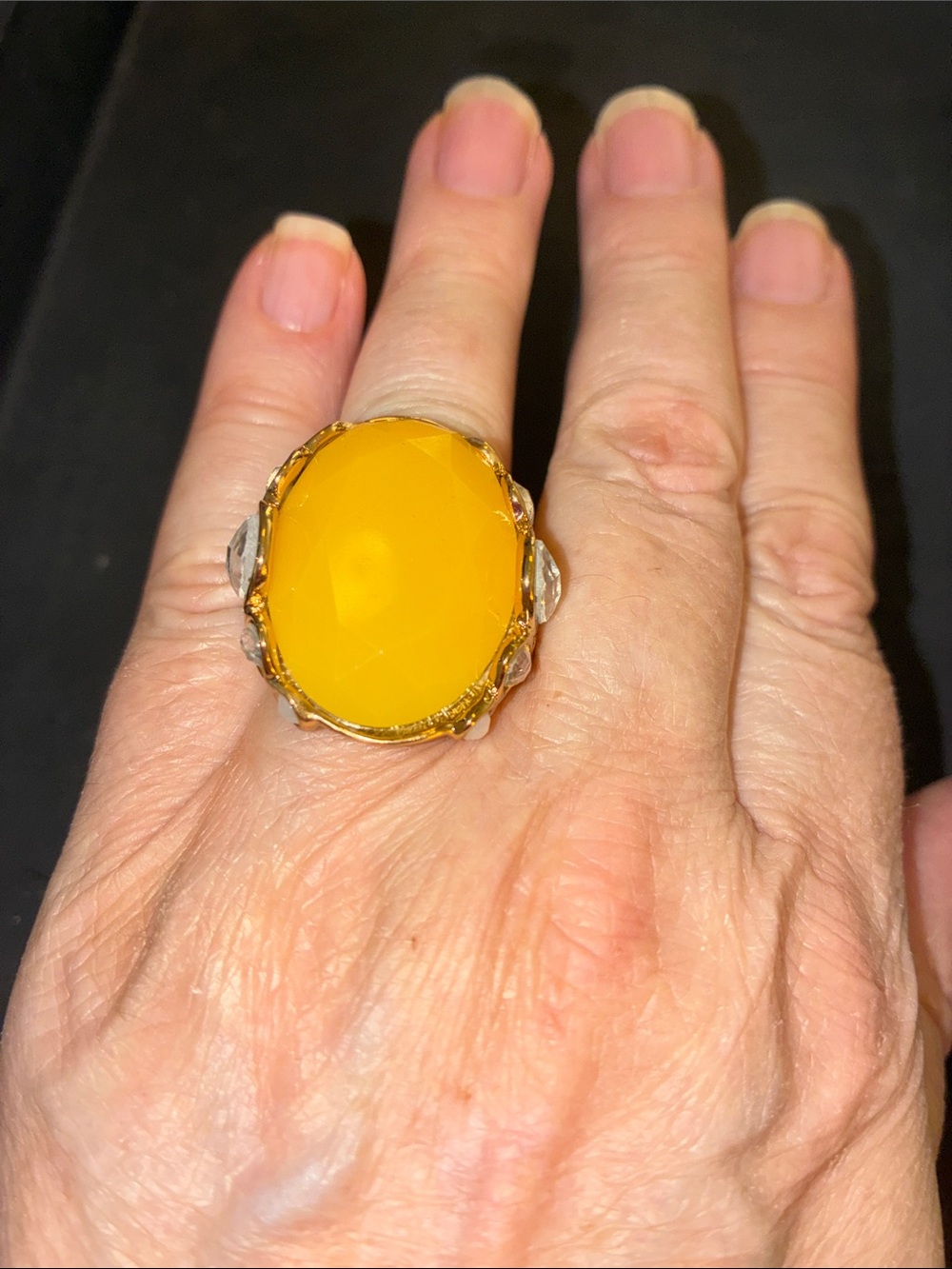 Bold Yellow Oval Stretch Cocktail Ring in Gold-Tone Setting